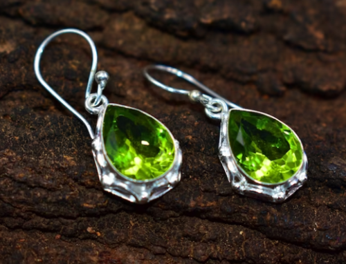 Sterling silver 92.5 % Peridot  Earrings (Designs no 5)