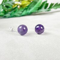 Amethyst Gemstone 8mm Round Shape 925 Sterling Silver Stud