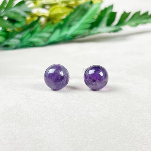 Amethyst Gemstone 8mm Round Shape 925 Sterling Silver Stud