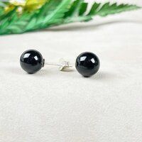 Black Onyx Gemstone 8mm Round Shape 925 Sterling Silver Stud