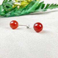 Carnelian Gemstone 8mm Round Shape 925 Sterling Silver Stud