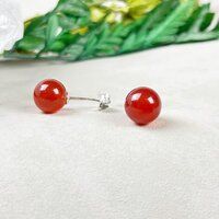 Carnelian Gemstone 8mm Round Shape 925 Sterling Silver Stud