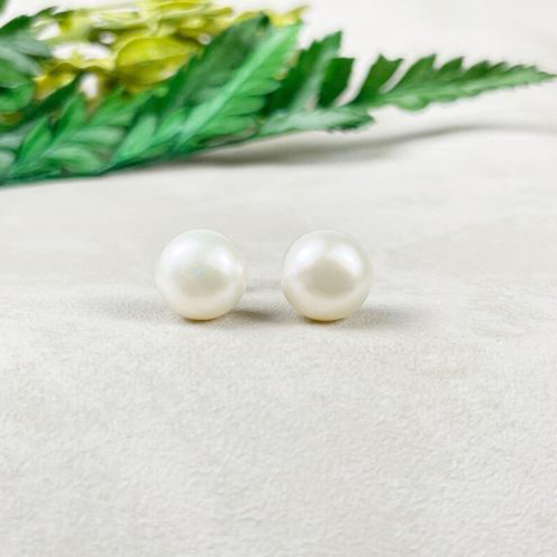 Pearl Gemstone 8mm Round Shape 925 Sterling Silver Stud