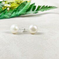 Pearl Gemstone 8mm Round Shape 925 Sterling Silver Stud