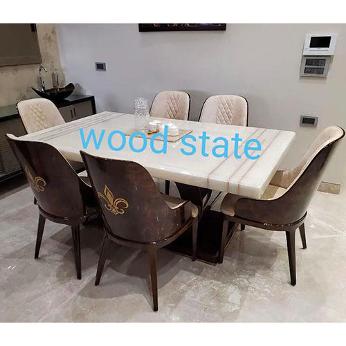 Machine Made 6 Seater Marble Dining Table Set