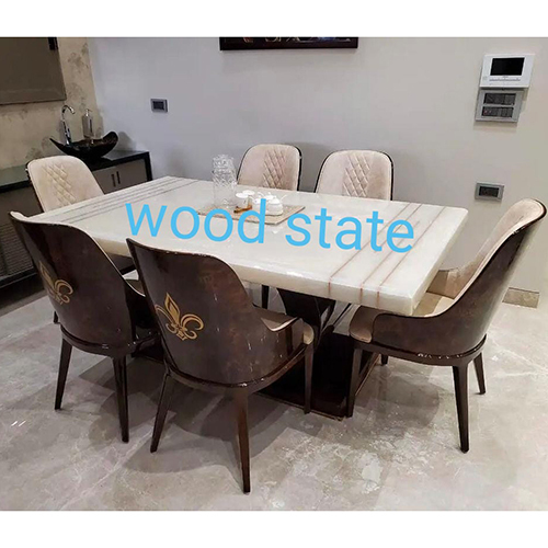 6 Seater Marble Dining Table Set