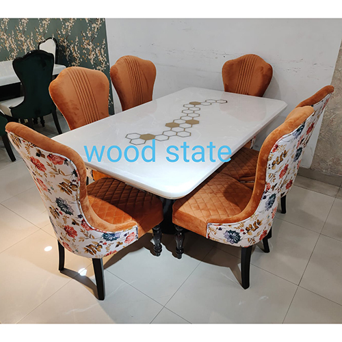 Machine Made Modern Marble 6 Seater Dining Table Set