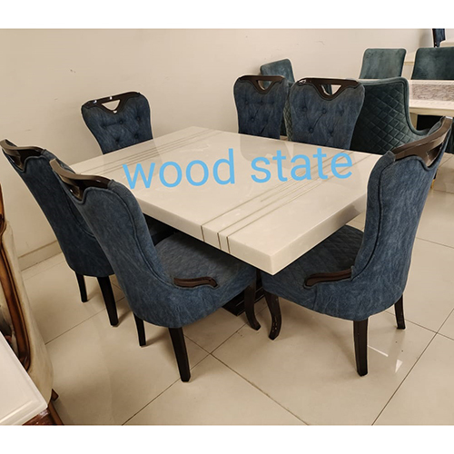 White Marble 6 Seater Dining Table Set