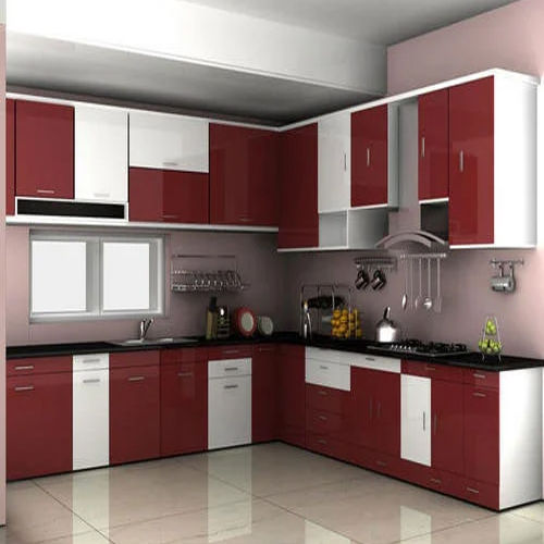 Multicolor V Shaped Modular Kitchen