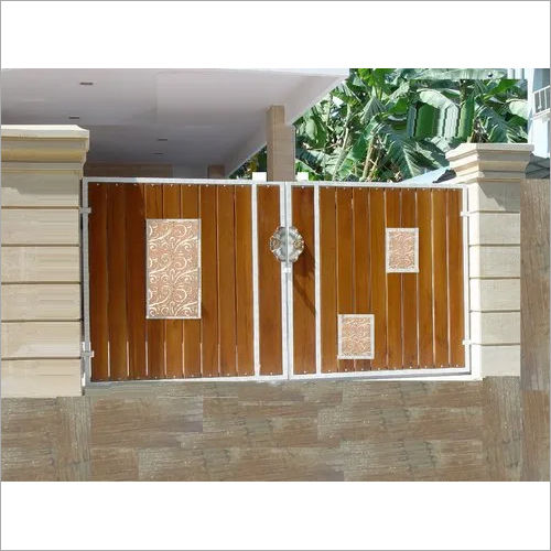 Stainless Steel Brown Wooden Main Gate