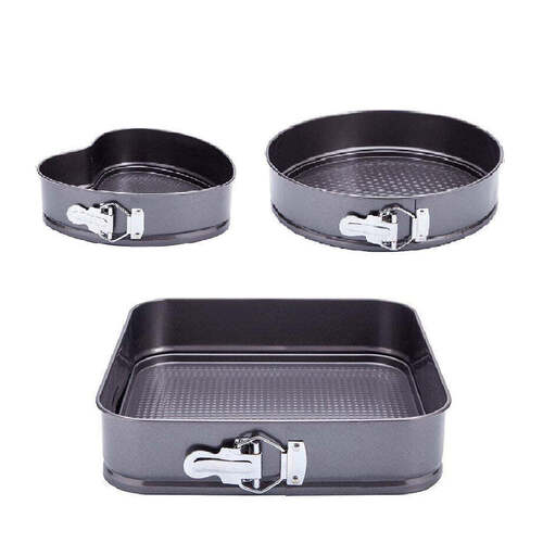 Metal Cake Mould Pan Set Baking Tray Removable Cake Mould Black (3 Pack) (2126)