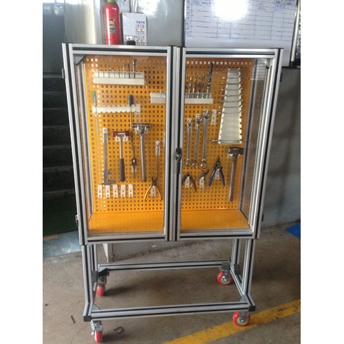 Yellow-White Tool Rack Trolley