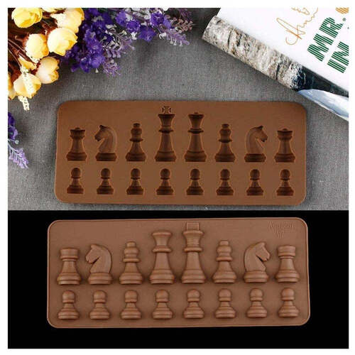 Brown Silicone Chocolate Chess Shaped Mould - 16 Cavity (1162)