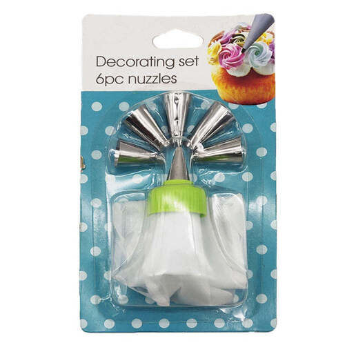 Cake Decorating Nozzle with Piping Bag (Pack of 6) (1153)