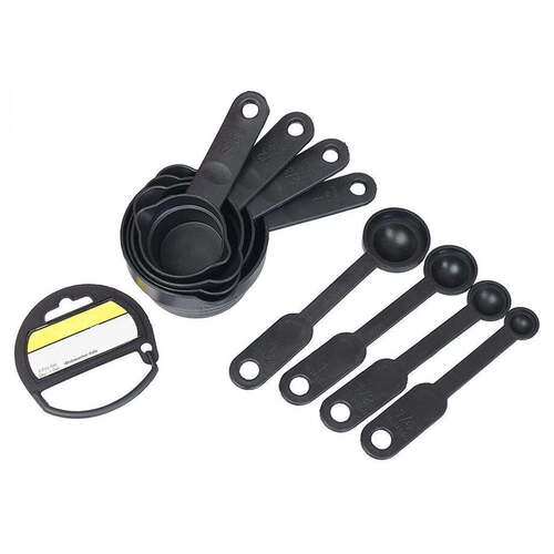 Black Plastic Measuring Cups And Spoons Set With Box (8 Pcs) (2190)