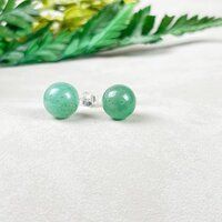 Green Aventurine Gemstone 8mm Round Shape 925 Sterling Silver Stud