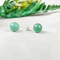 Green Aventurine Gemstone 8mm Round Shape 925 Sterling Silver Stud