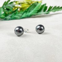 Hematite Gemstone 8mm Round Shape 925 Sterling Silver Stud