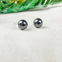 Hematite Gemstone 8mm Round Shape 925 Sterling Silver Stud