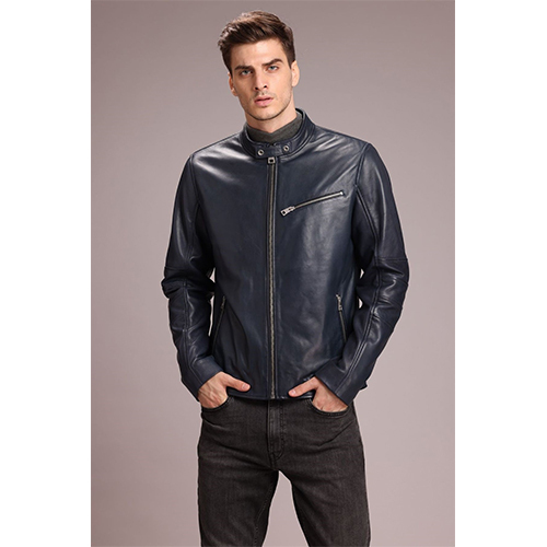 Zipper Pocket Leather Jacket - Men''s Full Sleeve Plain Black Design | Stylish And Functional Casual Outerwear