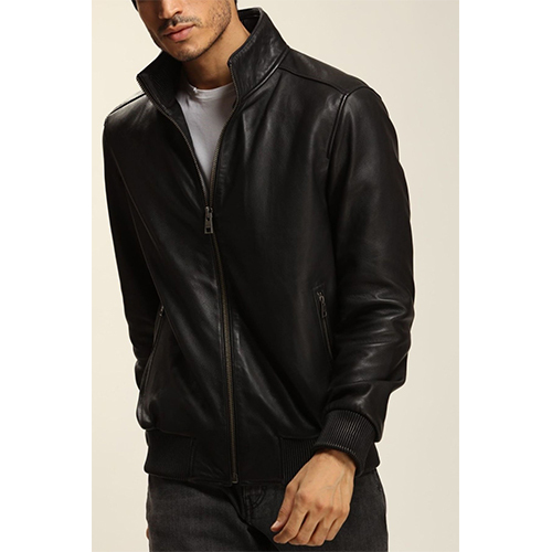 Winter Elastic Waist Black Leather Jacket