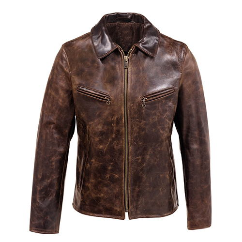 Plain Vintage Look Brown Leather Jacket