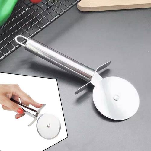 Stainless Steel Pizza Cutter, Pastry Cutter & Sandwich Cutter (0831) - 8x2x20 cm | Sleek Silver Design for Effortless Cutting