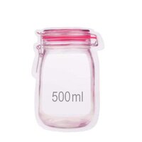 Reusable Airtight Seal Plastic Food Storage Mason Jar Zipper - 500ml Size 12x20 Cm, Transparent Clear Material