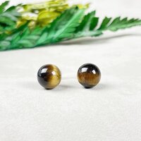 Tiger Eye Gemstone 8mm Round Shape 925 Sterling Silver Stud