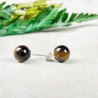 Tiger Eye Gemstone 8mm Round Shape 925 Sterling Silver Stud