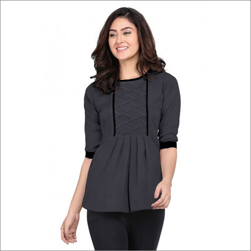 Women Rayon Stitched Grey Top