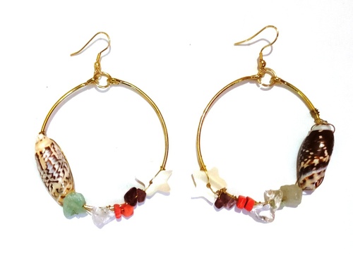 Handmade Beaded Golden Earrings - Metal, 2 Inches, Gold | Elegant Design, Hook Fastening, Unique Style, Gift Box