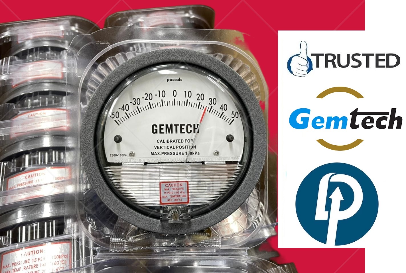 Model G2000-500 Pa Gemtech Differential Pressure Gauges by Range 0 To 500 Pascal