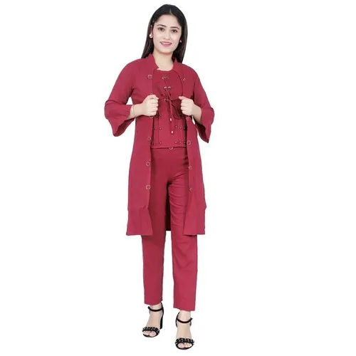 Plain 3 Piece Red Western Wear Set at Rs 950 in Delhi | ID: 21847279673