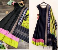 Ladies Printed Gown - Magic Cotton With Embroidery, Crepe Dupatta | Short Sleeves, Breathable, Cool Dry, Quick Dry, Water Proof, Summer Wear