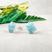 Amazonite Gemstone 10x8mm Trapezoid Shape Prong set Sterling Silver Stud Earrings