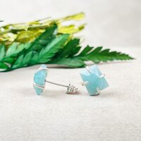 Amazonite Gemstone 10x8mm Trapezoid Shape Prong set Sterling Silver Stud Earrings