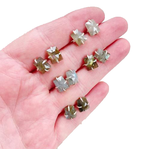 Labradorite Gemstone 10x8mm Trapezoid Shape Prong set Sterling Silver Stud Earrings
