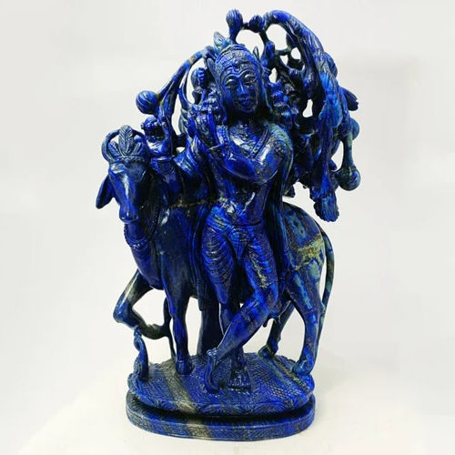 Lapis Lazuli Cow Krishna Statue