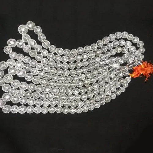 Transparent Diamond Cut Sphatik Mala