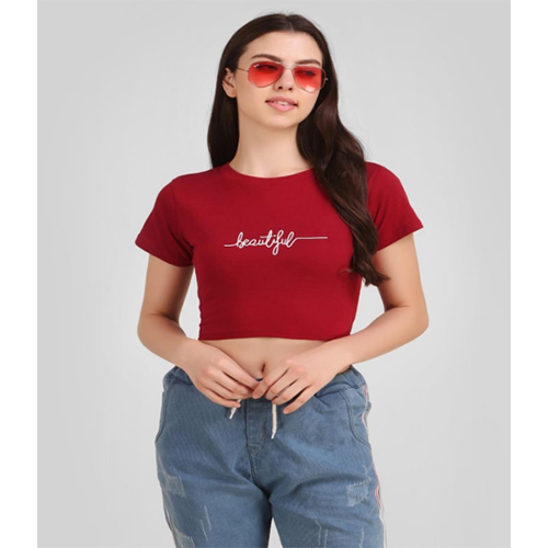 Maroon Screen Print Crop TOP