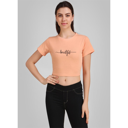 Peach Screen Print Crop Tops