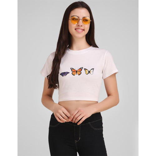 White Screen Print Crop Tops