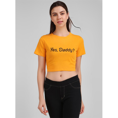 Mustard Screen Print Crop TOP