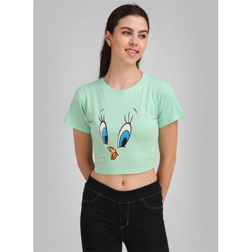 Sea Green Screen Print Crop TOP