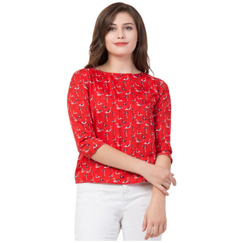 Red Crepe Printed Tops