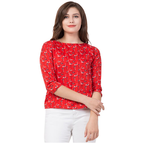 Red Crepe Printed Tops