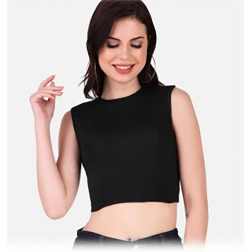 Black High Neck Rib Cotton Ladies Top