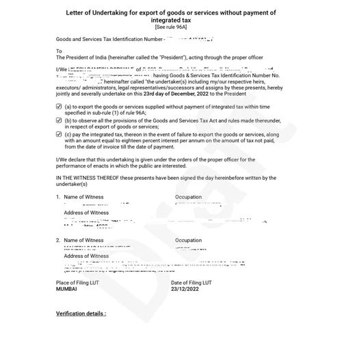 Letter Of Undertaking (LUT) Services By WELCOME CONSULTANCY