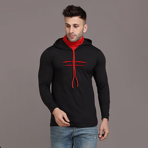 Mens SK Cut Out Black Hoodie T-Shirt